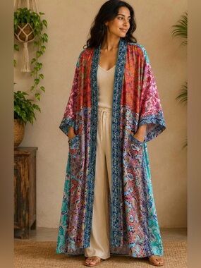 New Recycled Saree Silky Kimono OS